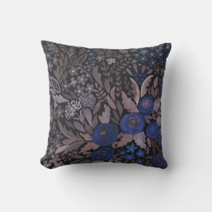 Watercolor floral small flowers navy roses brown l cushion