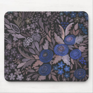 Watercolor floral small flowers navy roses brown l mouse pad