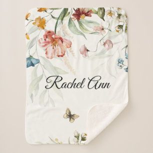 Watercolor Floral, Small Stroller Sherpa Blanket