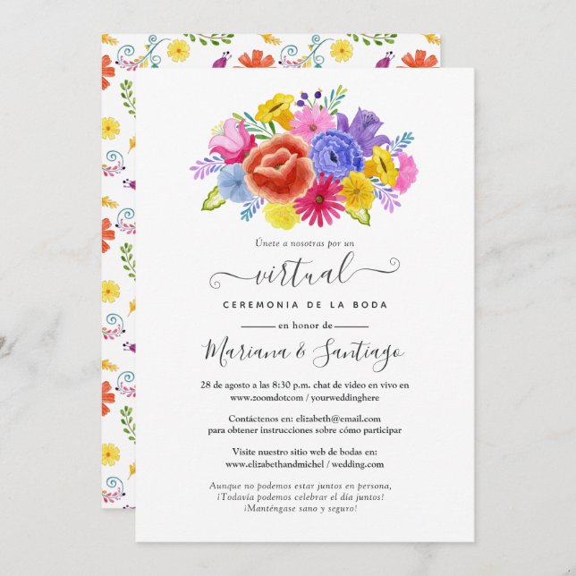 Watercolor Floral Spanish Fiesta Virtual Wedding Invitation (Front/Back)