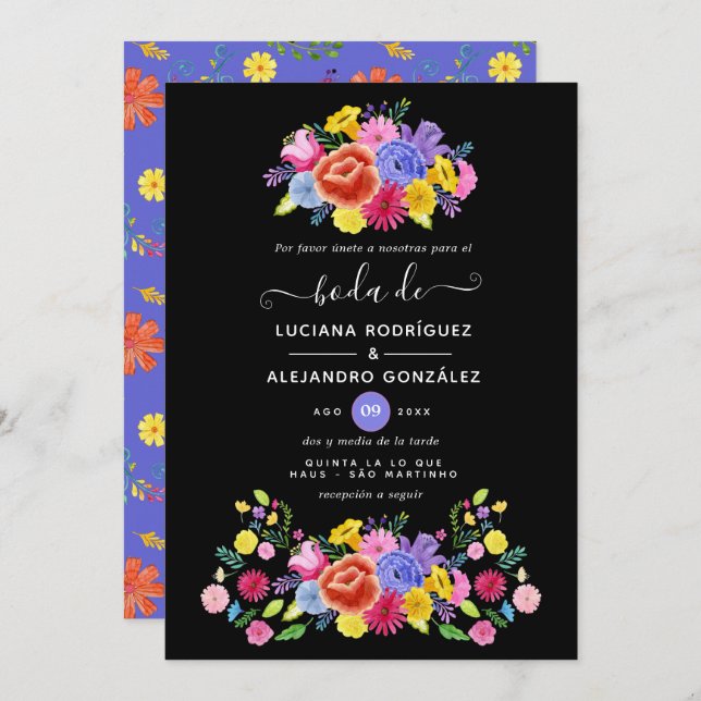 Watercolor Floral Spanish Fiesta Wedding Invitation (Front/Back)