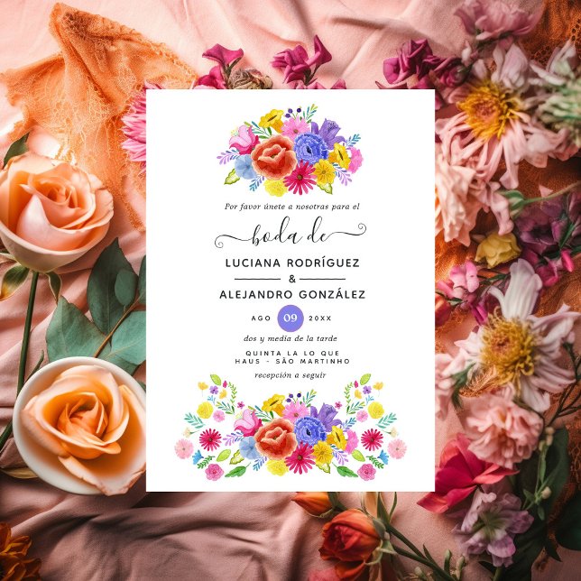 Watercolor Floral Spanish Fiesta Wedding Invitation (Creator Uploaded)