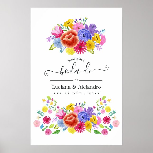 Watercolor Floral Spanish Fiesta Wedding Welcome Poster (Front)