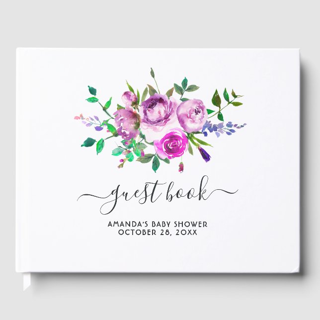 Watercolor Floral Spring Baby Shower Guest Book (Front)