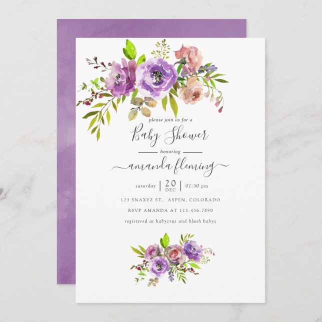 Watercolor Floral Spring Baby Shower Invitation (Front/Back)