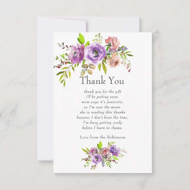 Watercolor Floral Spring Baby Shower Thank You Card (Front)