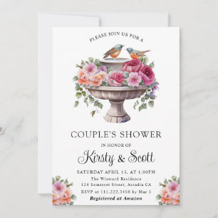 Watercolor Floral Spring Bird Bath Couple's Shower Invitation