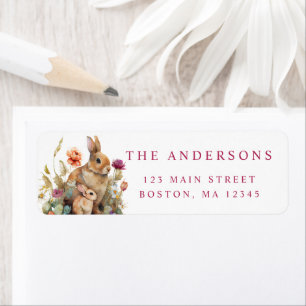 Watercolor Floral Spring Easter Bunny Rabbits Return Address Label