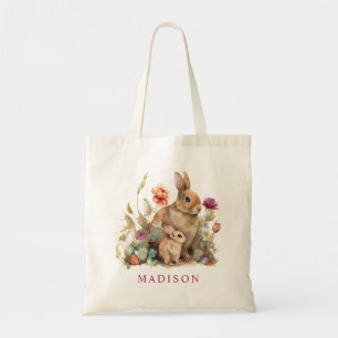 Watercolor Floral Spring Easter Rabbits Egg Hunt Tote Bag