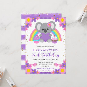 Watercolor Floral Spring Koala Birthday Invitation