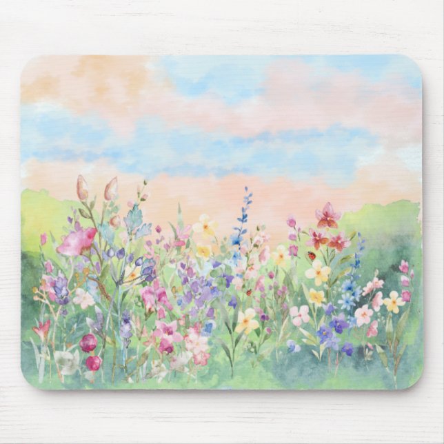 Watercolor floral Spring Ladybug Mouse Pad (Front)