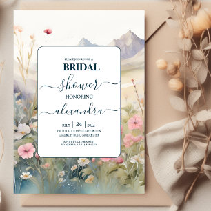 Watercolor Floral Spring Mountains Bridal Shower Invitation