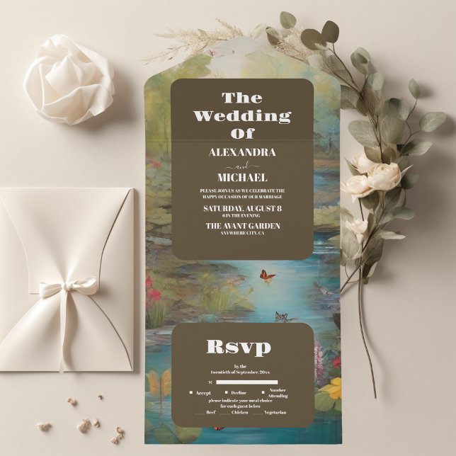 Watercolor Floral Spring Mountains Wedding  All In One Invitation (Creator Uploaded)