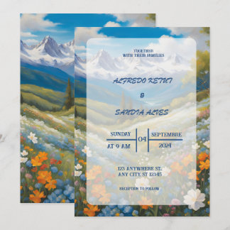 Watercolor Floral Spring Mountains Wedding  Invitation