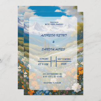 Watercolor Floral Spring Mountains Wedding Invitation