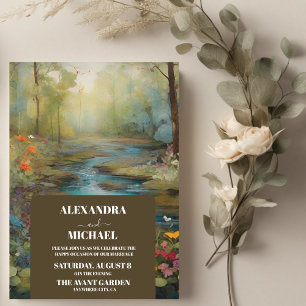 Watercolor Floral Spring Mountains Wedding Invitation