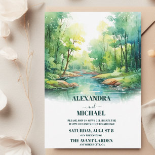 Watercolor Floral Spring Mountains Wedding Invitation