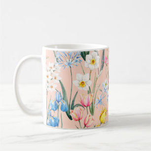 Watercolor floral spring pattern, botanical illust coffee mug