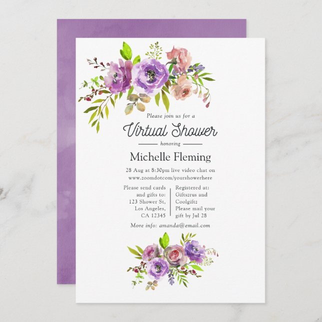 Watercolor Floral Spring Virtual Baby Shower Invitation (Front/Back)