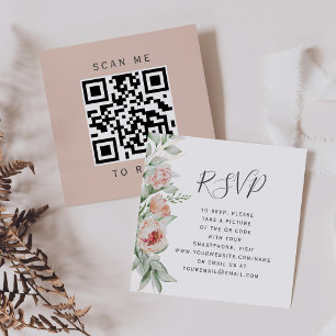 Watercolor Floral Spring Wedding QR Code RSVP Enclosure Card