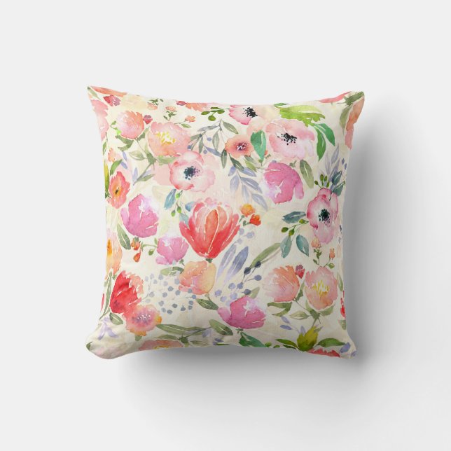 Watercolor Floral Sq Cushion (Front)