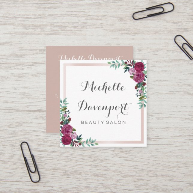 Watercolor floral square business card (Front/Back In Situ)