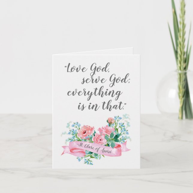 Watercolor Floral St. Clare Assisi Quote Card (Front)