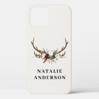Watercolor floral stag antlers fall rustic