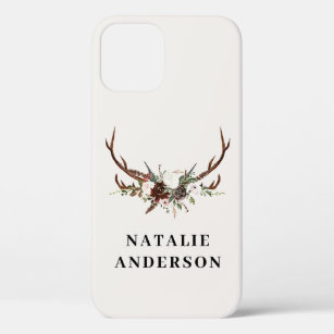 Watercolor floral stag antlers fall rustic iPhone 12 case