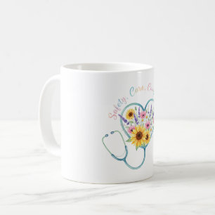 Watercolor Floral Stethoscope Heart Nurse Gift Coffee Mug