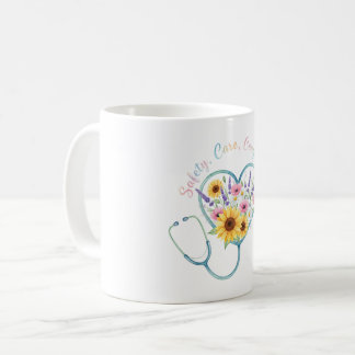 Watercolor Floral Stethoscope Heart Nurse Gift Coffee Mug
