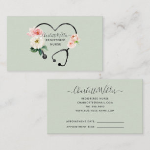 Watercolor Floral Stethoscope Registered Nurse App Business Card