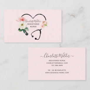 Watercolor Floral Stethoscope Registered Nurse Business Card