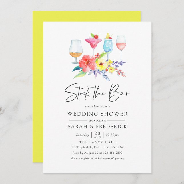 Watercolor Floral Stock the Bar Invitation (Front/Back)