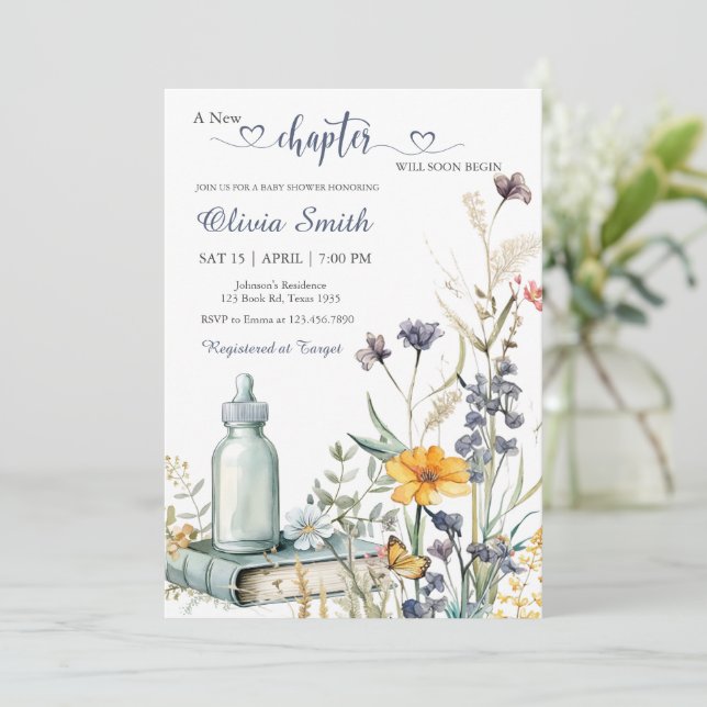 Watercolor Floral Storybook Boy Baby Shower Invitation (Standing Front)