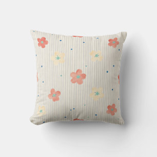 Watercolor Floral Striped Pattern Pastel Flower Cushion