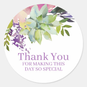 Watercolor Floral Succulent Boho Thank You Classic Round Sticker