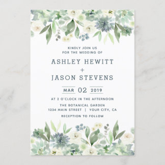 Watercolor Floral Succulent Wedding Invitations