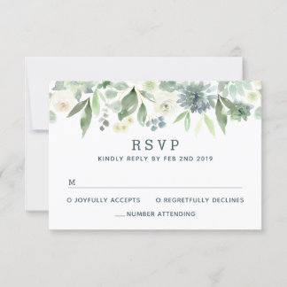 Watercolor Floral Succulent Wedding RSVP Card
