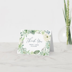 Watercolor Floral Succulent Wedding Thank You Card