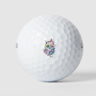 watercolor floral sugar skull golf balls