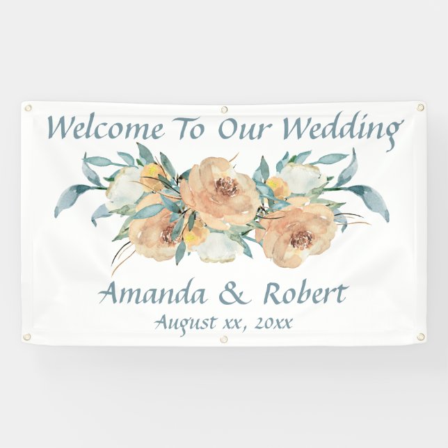 Watercolor Floral Summer Wedding Banner (Horizontal)