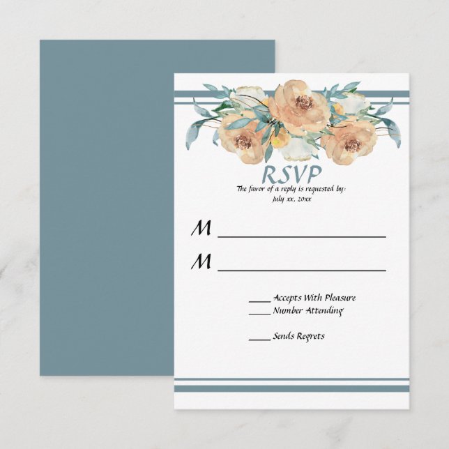 Watercolor Floral Summer Wedding Blue Green RSVP Card (Front/Back)