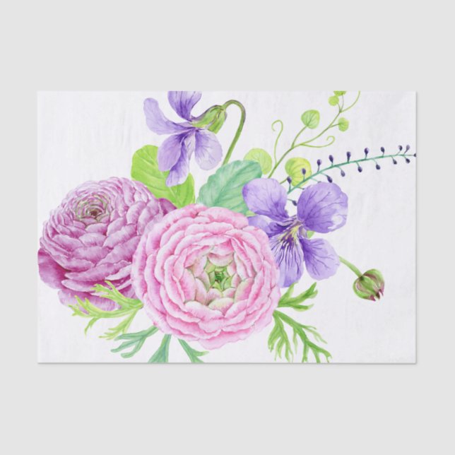 Watercolor Floral Summer Wedding Tissue Paper (Front)