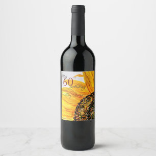 Watercolor Floral Sunflower Birthday Party Wine Label