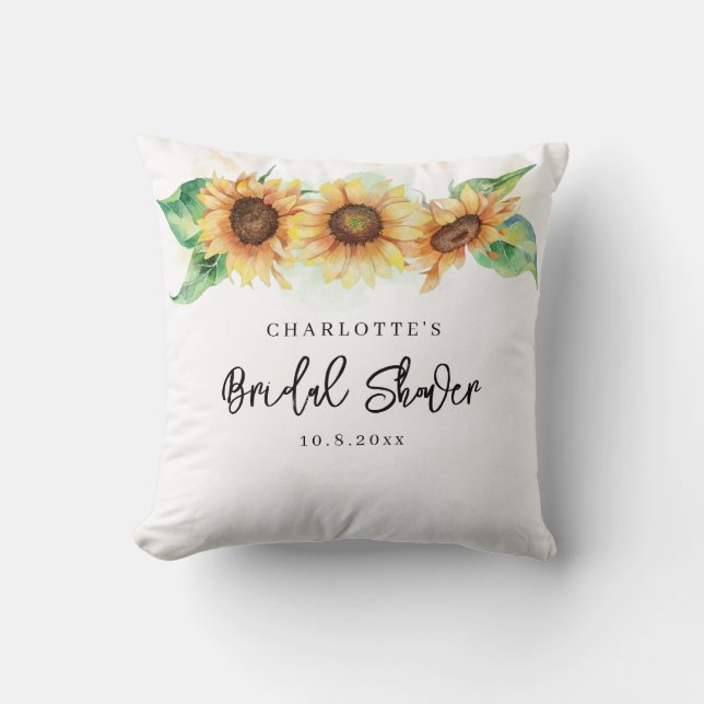 Watercolor Floral Sunflower Bridal Shower Cushion (Front)
