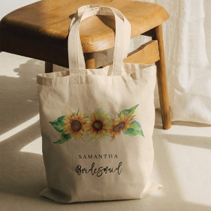 Watercolor Floral Sunflower Bridesmaid Tote Bag