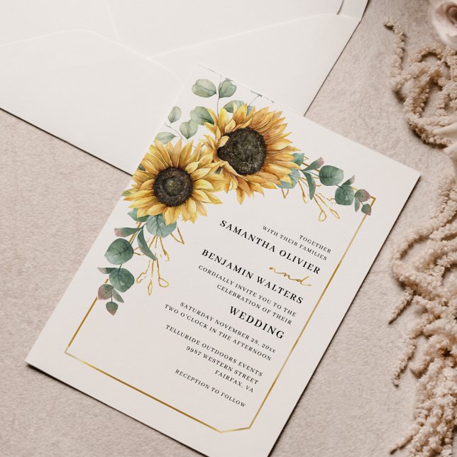 Watercolor Floral Sunflower Eucalyptus Wedding Invitation (Sunflower Floral Eucalyptus Greenery Wedding Invitation)
