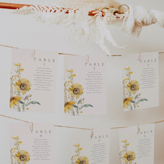 Watercolor Floral Sunflower Wedding Table Cards (Creator Uploaded)
