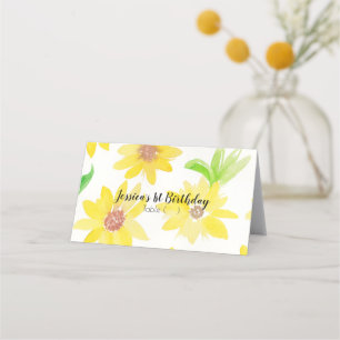 Watercolor Floral Sunflowers Pattern Tent Cards